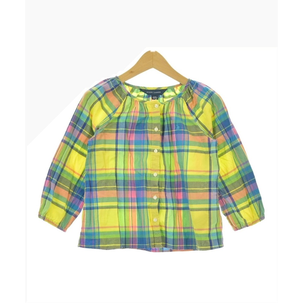 Ralph Lauren Girls Yellow Plaid Button Down Blouse Top Size 6 Cotton Multi-Color